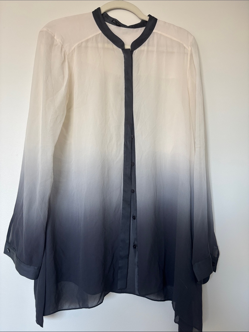 NWOT Eileen Fisher 100% Silk Blue and White Ombre Blouse Button Down Shirt